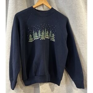 Vintage Christmas Cross Stitch Trees Sweatshirt Size Medium USA‎